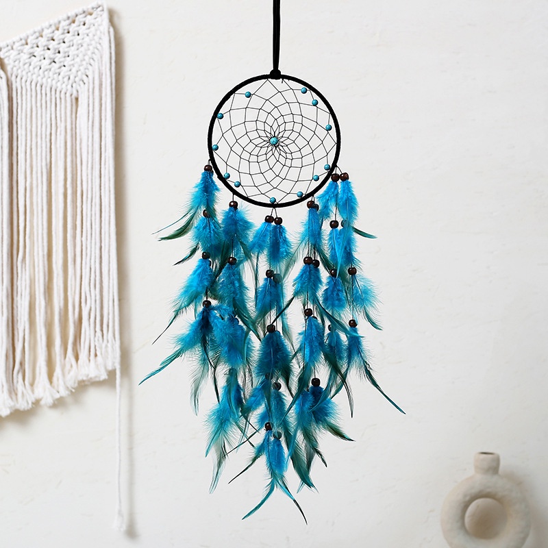 Dreamcatcher Đính Lông Vũ Có Đèn Led Trang Trí Phòng Ngủ Phòng Khách Tặng Kèm Móc Dán Tường