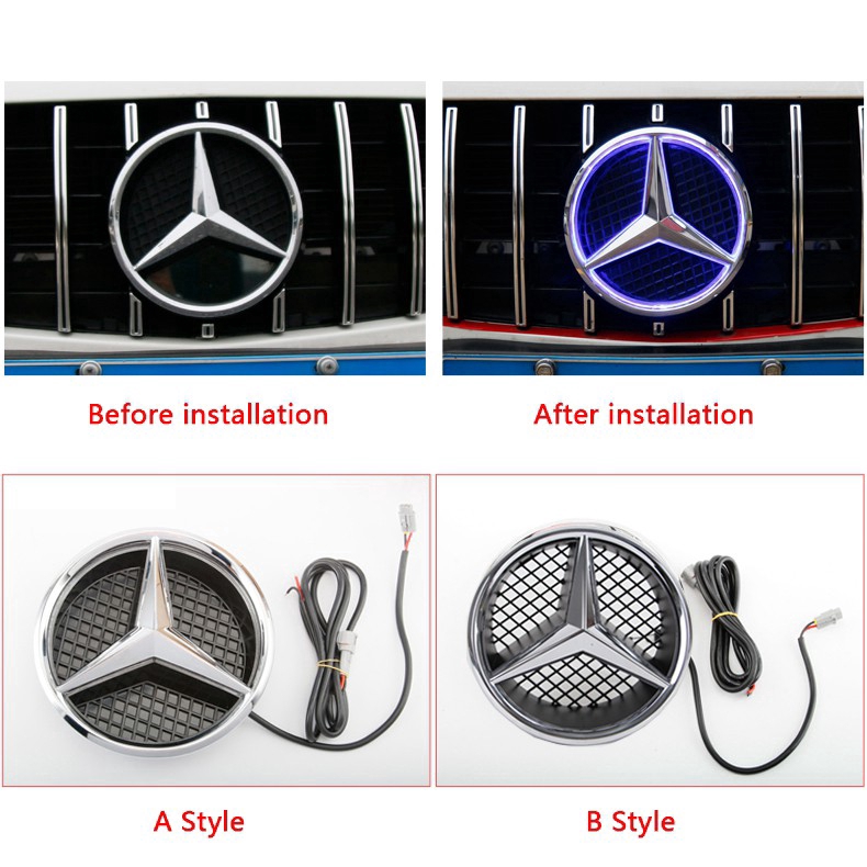 In stock Car Front Center LED Light Grille Emblem Badge Decal for Mercedes Benz W166 W176 W204 W207 W212 W218 W245 W251 W463 Accessories