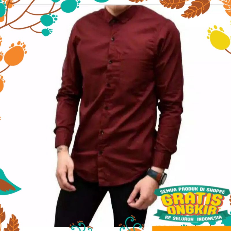Áo Sơ Mi Nam Tay Dài Màu Xanh Lam / Xám / Hồng Trơn Kích Thước Lớn jumbo / Viền Distro | Topmen# | Bán Buôn Áo Công Sở Dành Cho Người Lớn