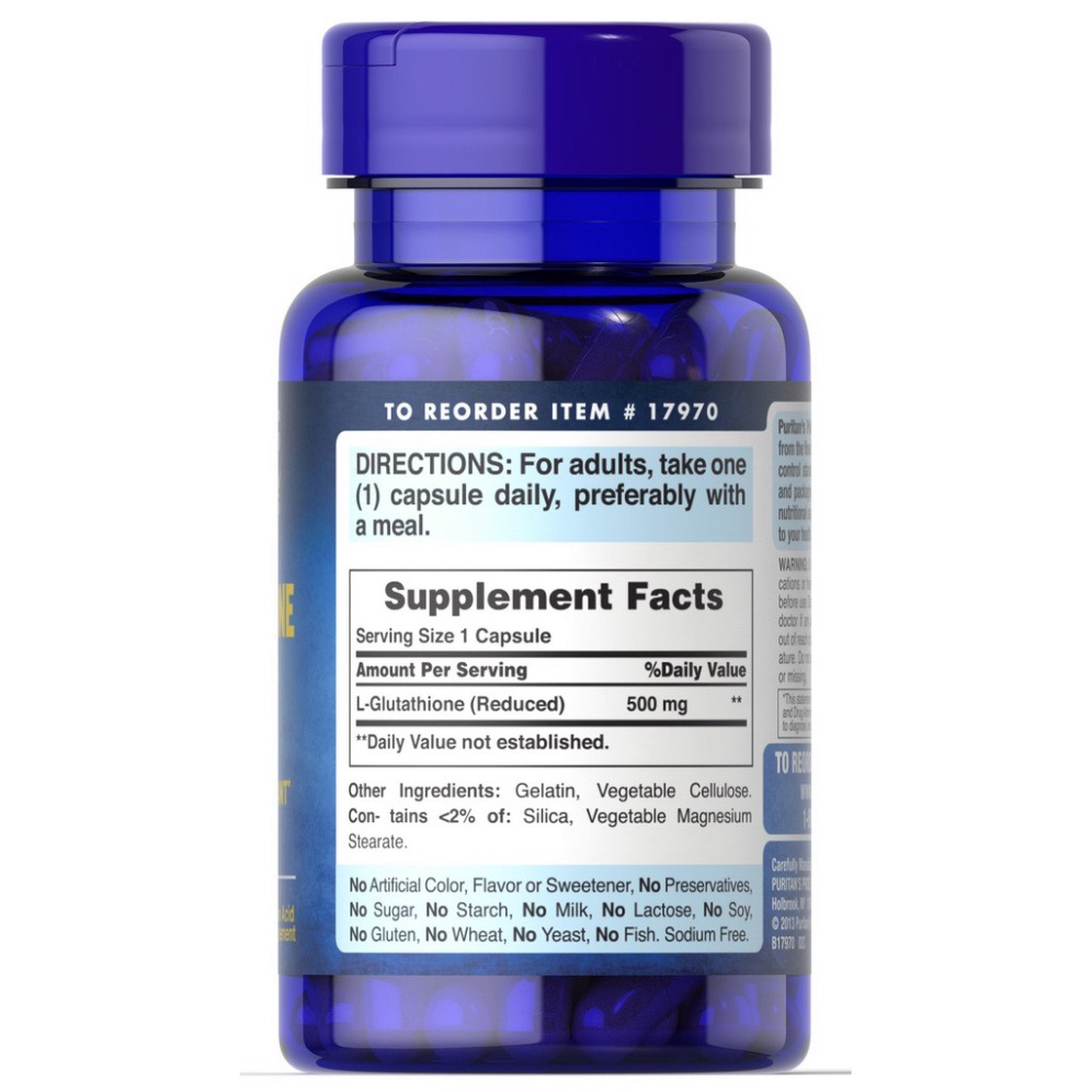 [Chính hãng] Viên Hỗ Trợ Làm Trắng Da, Giảm Nám, Thải Độc L- Glutathione  500mg Puritan's Pride - 30viên