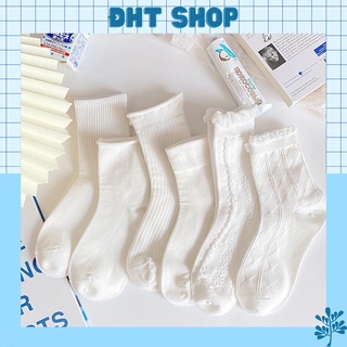 Tất cổ cao, vớ cổ cao nữ trắng lolita vải cotton co giãn thời trang Hàn Quốc L6900 - DHT SHOP