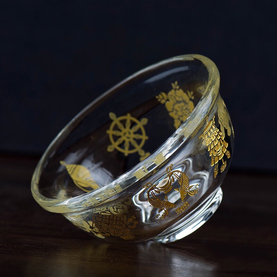 [PHÁP BẢO MINH CHÂU]Chén pha lê 8 Cát Tường 8cm - 10cm