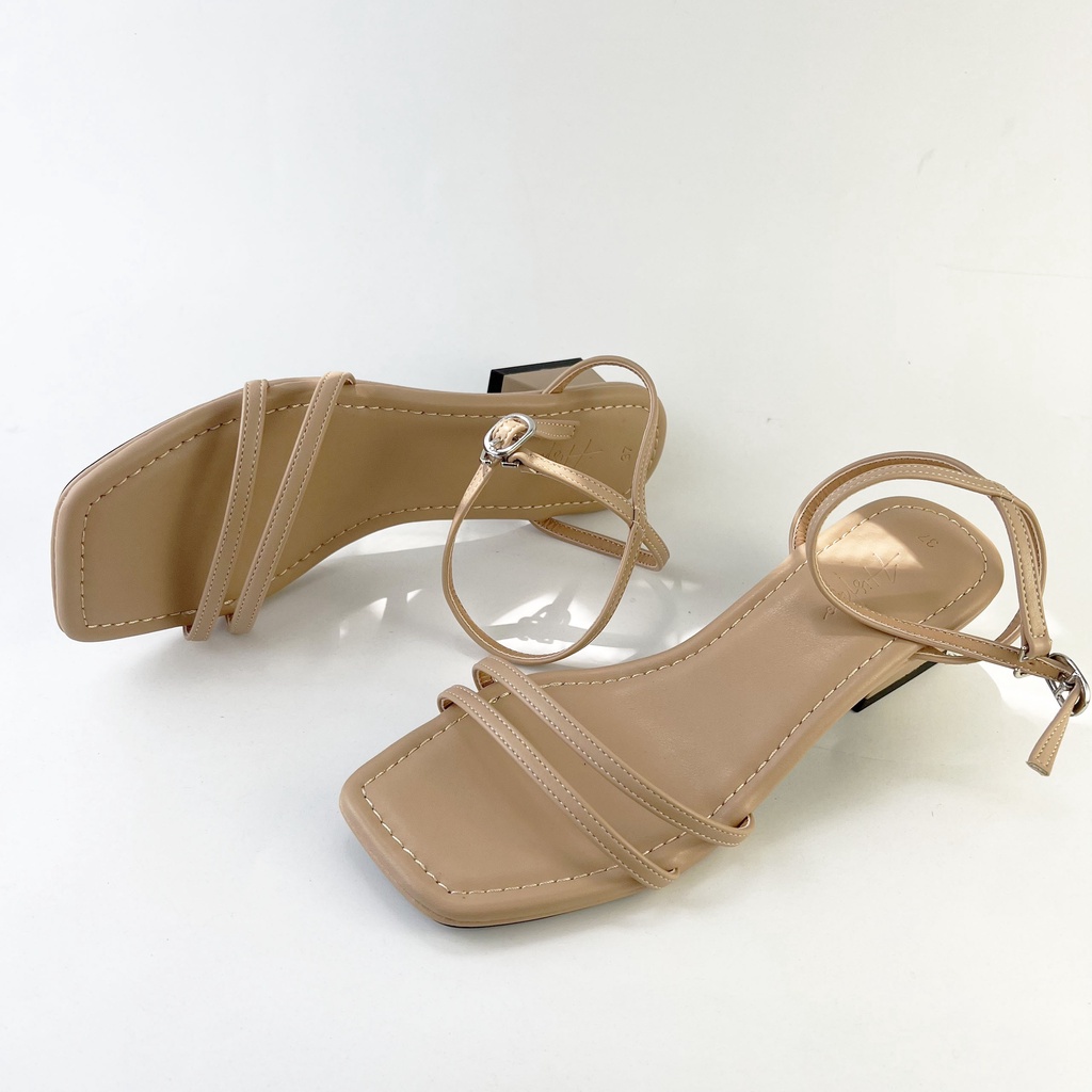 Sandal cao gót nữ 3 phân quai mảnh gót  mũi vuông thời trang HISHOO S143
