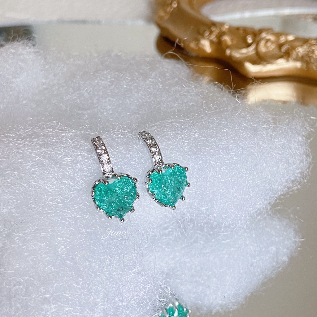 2022 Bông Tai Hình Trái Tim Đính Đá zircon Xanh Dương Phong Cách Hàn Quốc Mới