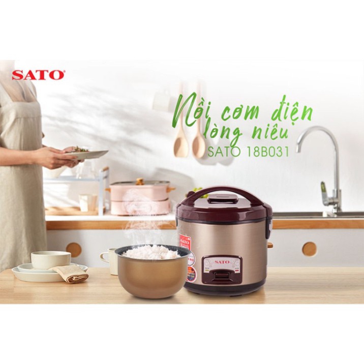 Nồi cơm điện lòng niêu Sato 18B035 - 1.8 lít 700w - Bảo hành chính hãng 12 tháng