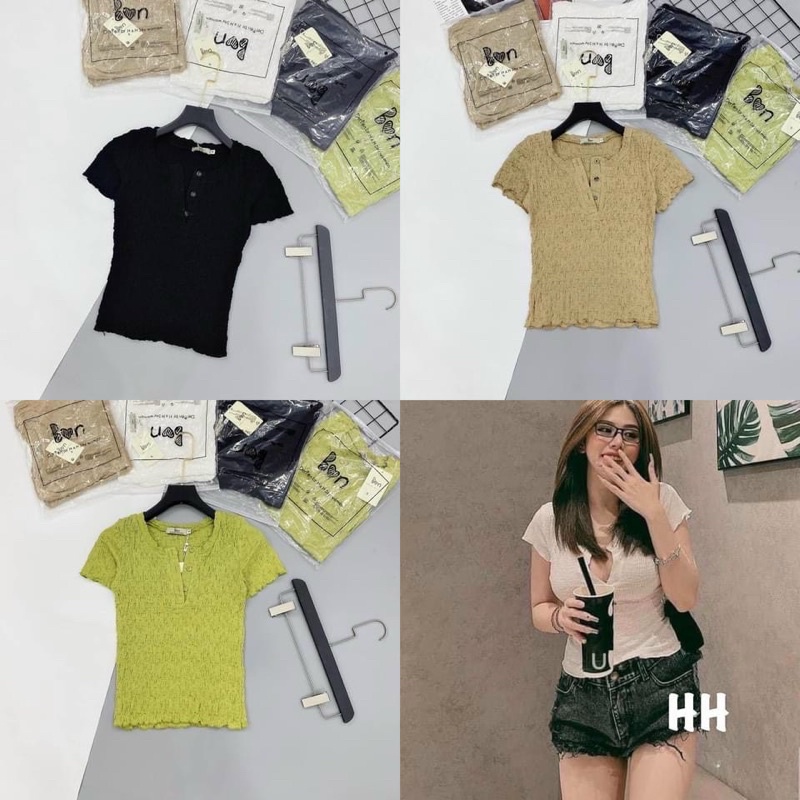 Áo xốp nhăn cúc cộc tay siêu hot