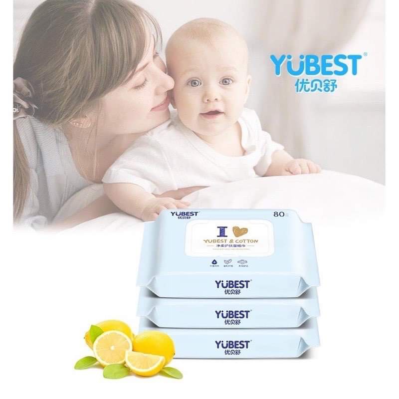 Khăn ướt Yubest nội địa Trung không mùi có nắp - Loại 80 tờ