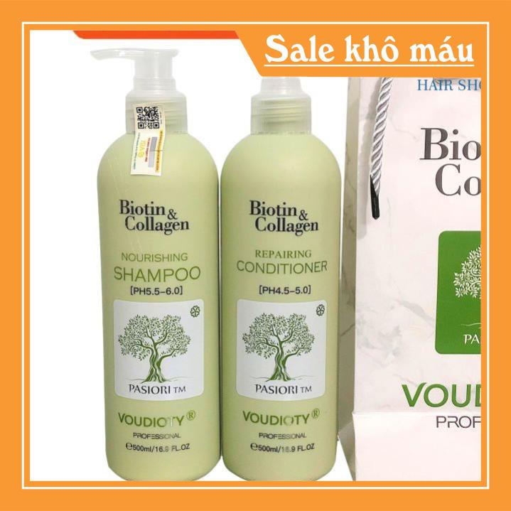 BỘ DẦU GỘI XẢ VOUDIOTY NOURISHING BIOTIN &amp; COLLAGEN XANH RÊU 2021 MỀM MƯỢT NGĂN GÃY RỤNG CHO TÓC DẦU NHỜN 500ML*2