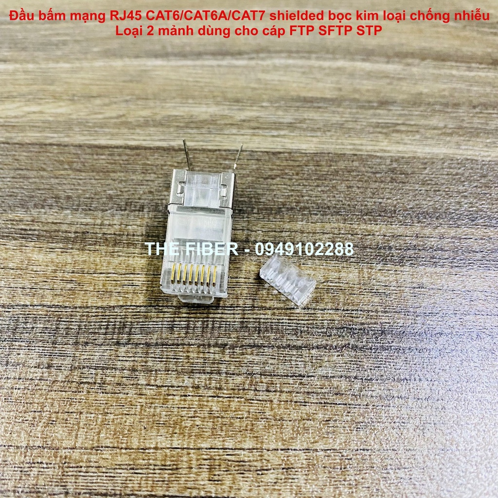 Đầu bấm mạng RJ45 CAT6/CAT6A/CAT7 shielded bọc kim loại chống nhiễu loại 2 mảnh dùng cho cáp FTP SFTP STP