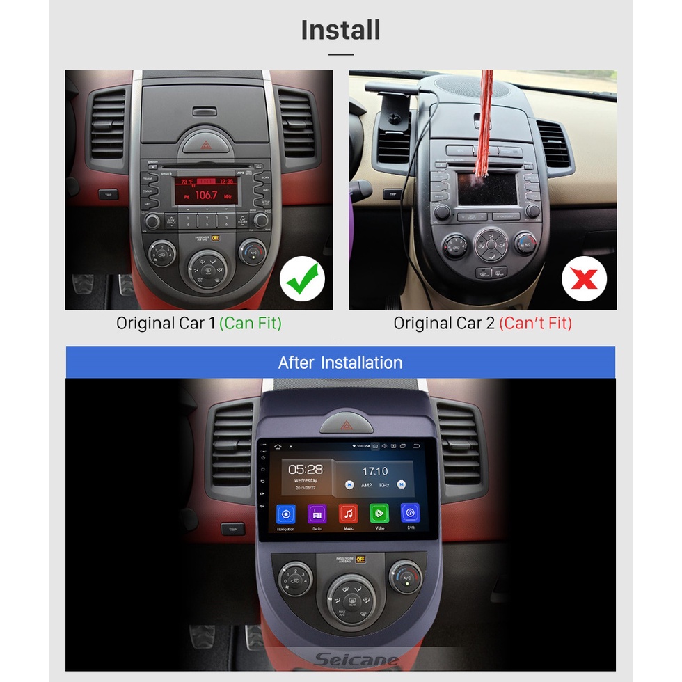 Mặt dưỡng màn hình DVD android 9” 10” KIA SOUL 2010 2011 2012 2013 2014 2015 2016 2017 2018 2019 2020 2021 Jack nguồn Zi