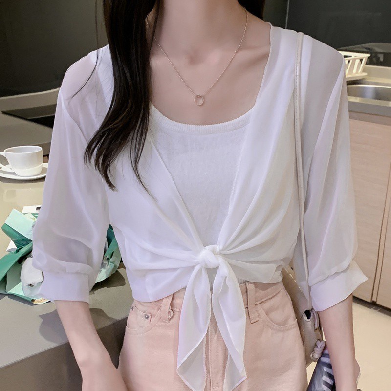 Áo khoác vải voan siêu mỏng dáng ngắn phong cách mùa hè