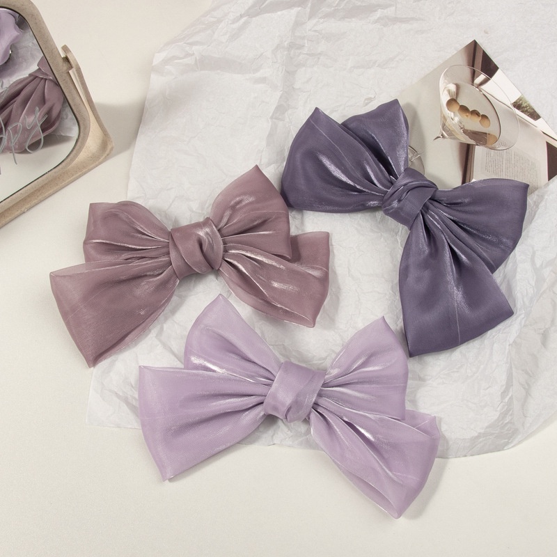 Kẹp Tóc Nơ Vải Satin Đính Ngọc Trai Phong Cách Hàn Quốc Cho Nữ