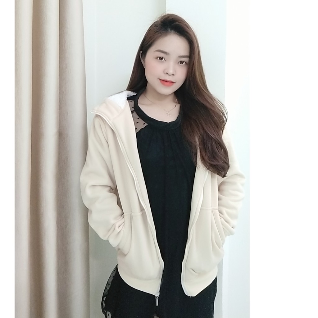 Áo Hoodie đôi nam nữ unisex lót lông form rộng trơn trắng đen có mũ đẹp chất nỉ phong cách trẻ trung Hàn Quốc