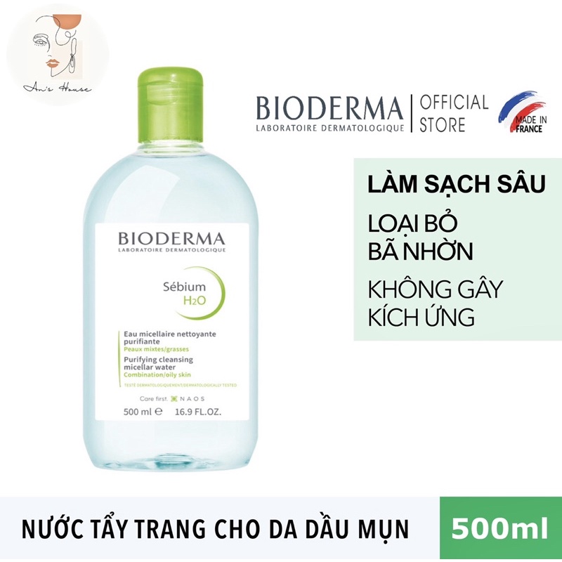 [CHÍNH HÃNG] Tẩy Trang BIODERMA XANH SEBIUM H2O Dành Cho Da Dầu Nhờn, Mụn 500ml