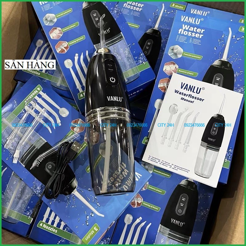 Máy Tăm Nước Optismile Vanlu Fullbox, Hàng Chính Hãng, Tặng Kèm 4 Đầu Phun
