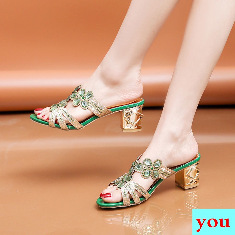Dép Cao Gót Đính Đá Thiết Kế Mới Thanh Lịch Thời Trang Mùa Hè Dành Cho Nữ