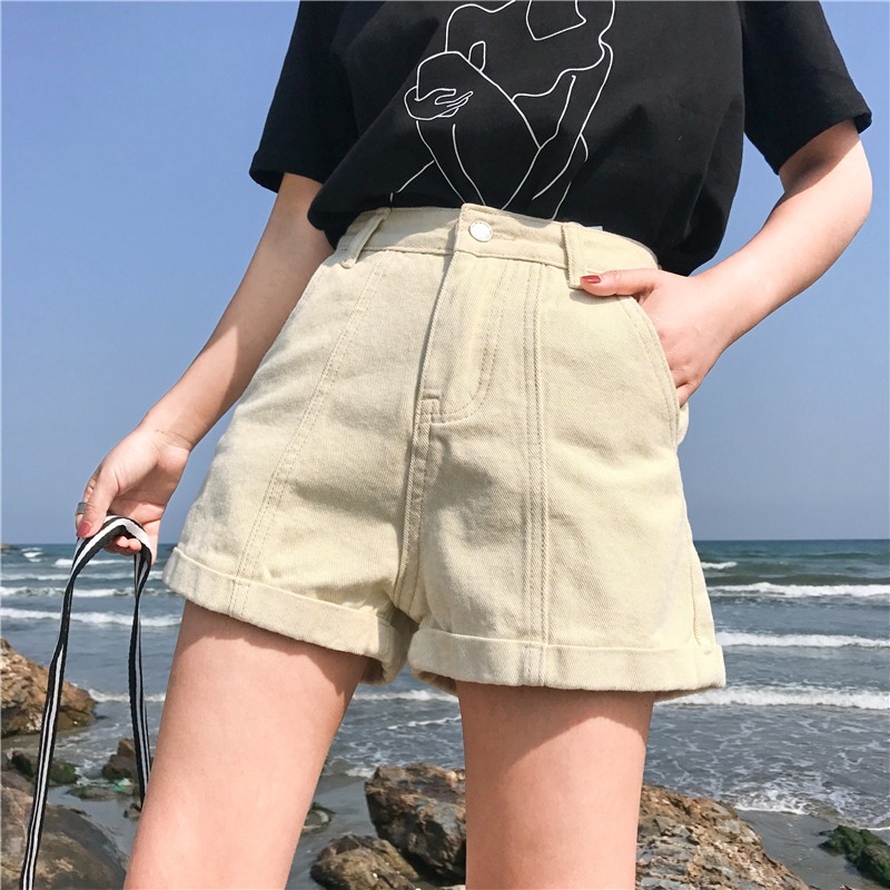 Quần short nữ kaki cạp cao, quần đùi jean nữ ống rộng lưng cao phong cách ulzzang Hàn Quốc C1 | BigBuy360