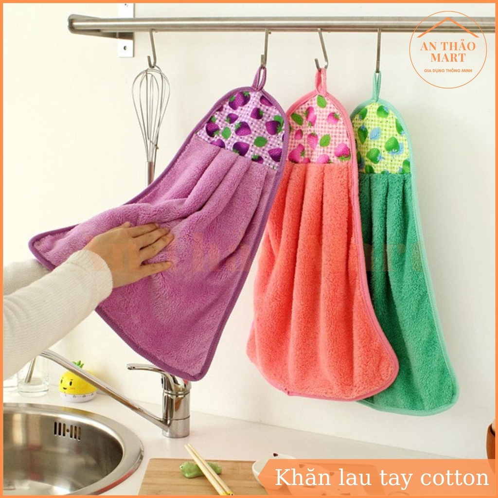 Khăn Lau Tay Cotton Nhà Bếp Có Móc Treo Tường Thấm Hút Tốt