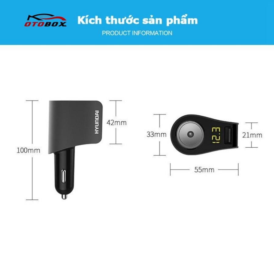 Sạc điện thoại Hyundai QC3.1 gắn trên ô tô chính hãng OTOBOX, tẩu sạc nhanh oto 3 cổng usb, có đèn leb báo điện áp