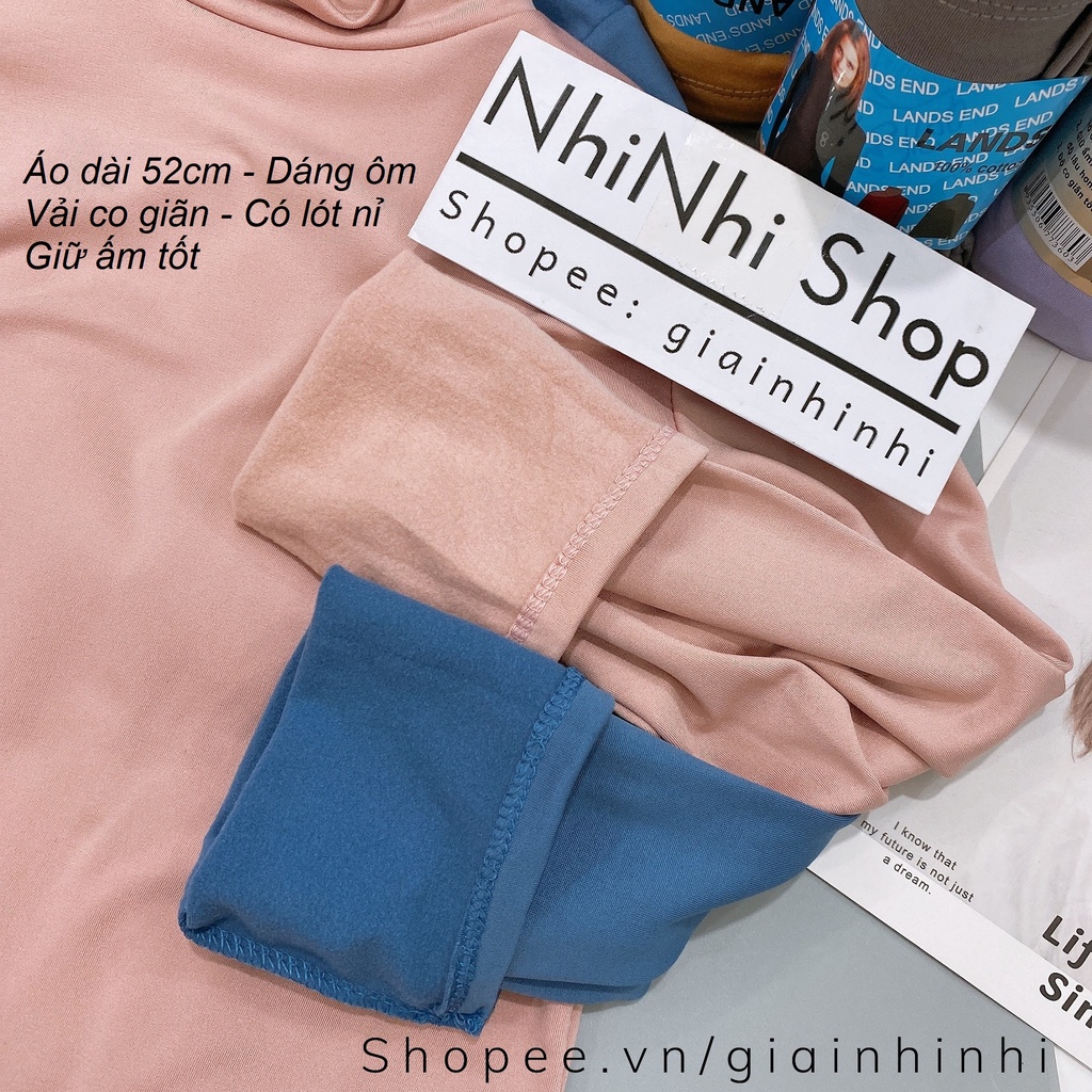 Áo giữ nhiệt nữ CÓ LÓT NỈ cổ cao 3 phân, Áo thun giữ ấm dài tay co giãn - NhiNhi Shop