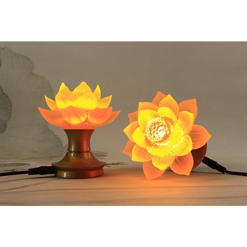 CẶP 2 CÂY ĐÈN LED HOA SEN LƯU LY THỜ CÚNG TRANG TRÍ