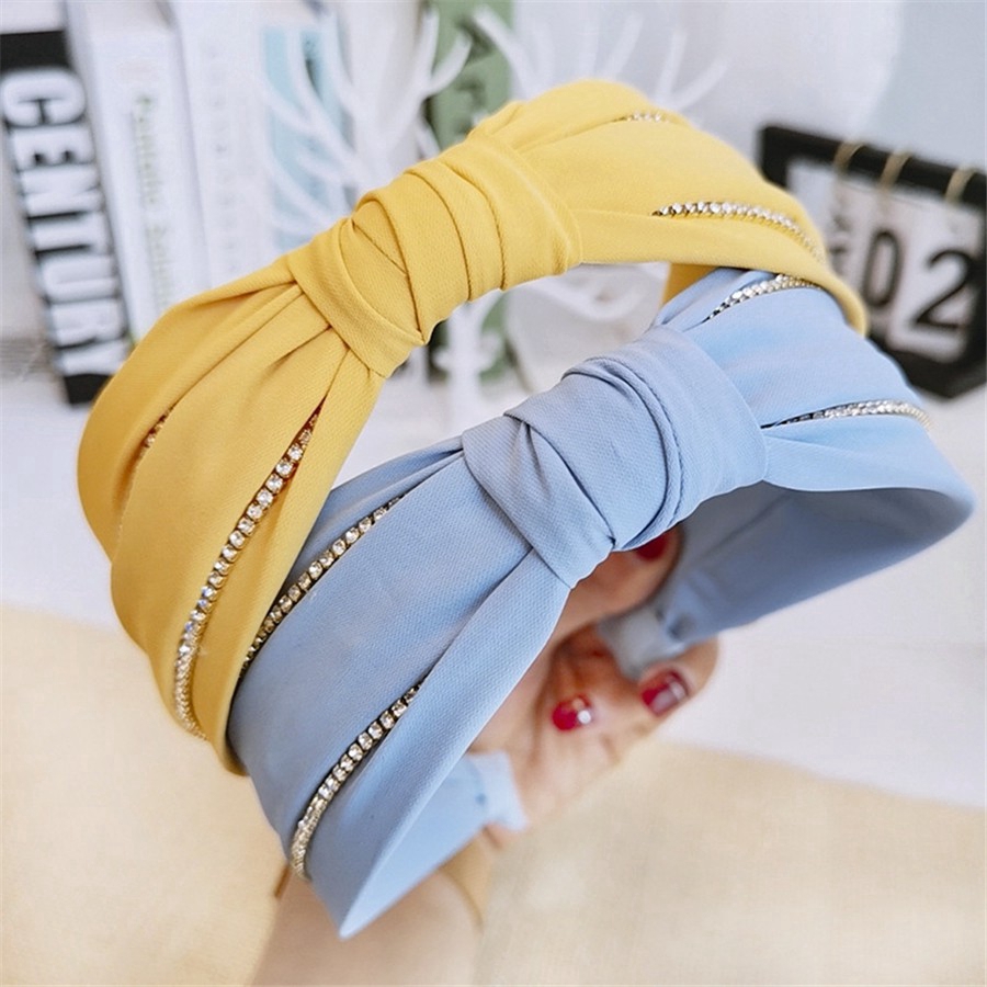 Korean New Wide-brim Fabric Hair Band Luxury Diamond Knotted Headband Temperament Sweet Hair Hoop