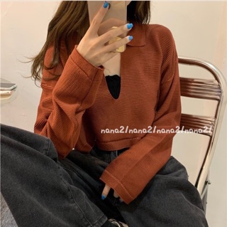Áo len croptop cổ V