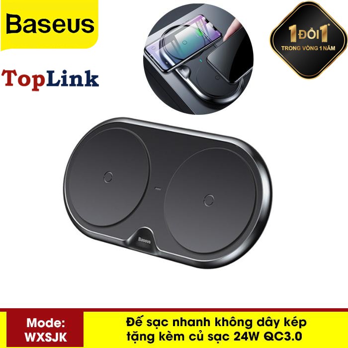 Đế Sạc Nhanh Không Dây Kép Baseus WXXHJ Sạc 2 Máy Cùng Một Lúc Công Xuất 10W Kèm Củ Sạ