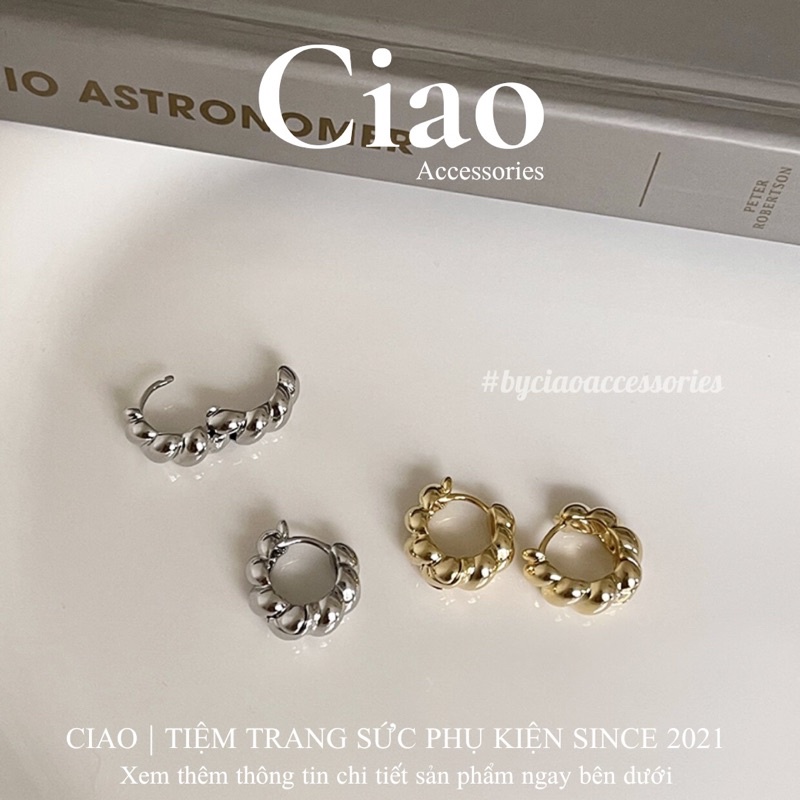 [HOẢ TỐC 1H] Khuyên tai/ Bông tai mạ bạc S925 thiết kế xoắn phong cách trendy Maris Ciao