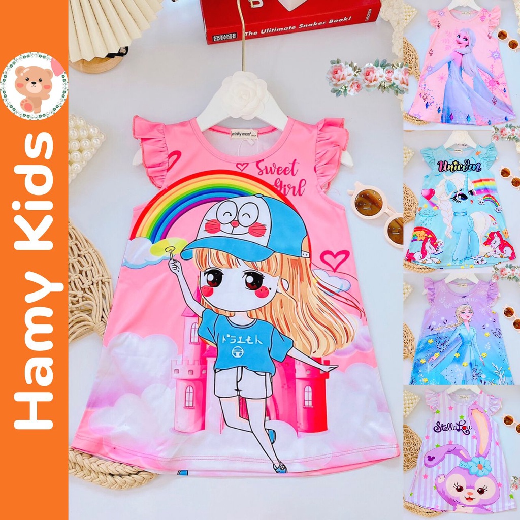 Váy Xòe Minky Mom Chính Hãng Vải Thun Lạnh 3D Hình in Pony Elsa Đáng Yêu Cho Bé Gái Từ 0-5 Tuổi Dưới 20kg - Hamykids