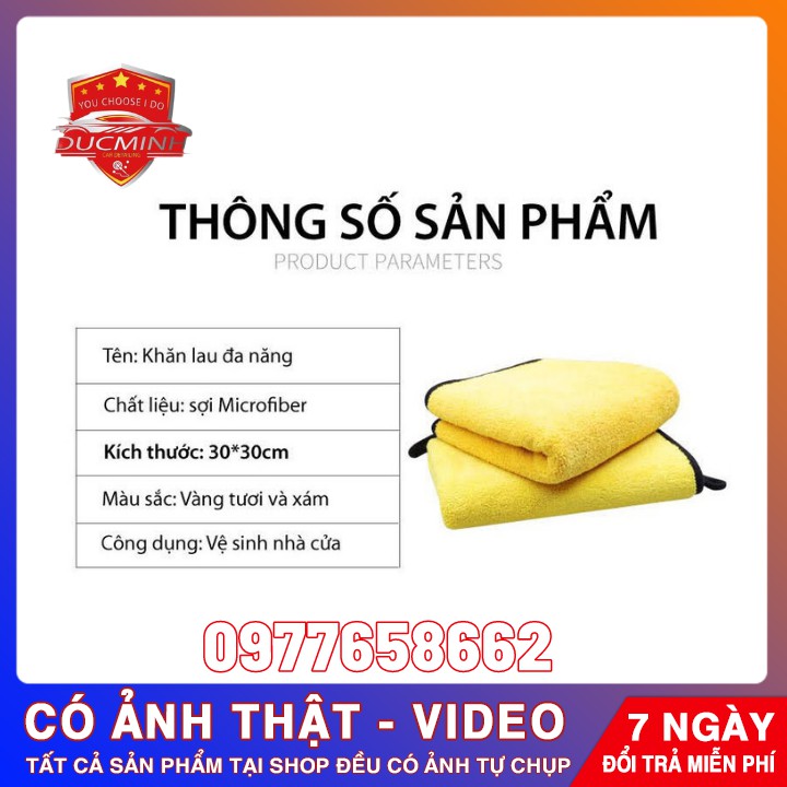 [ SIÊU THẤM HÚT ] Khăn Lau Xe Ô Tô Microfiber 💧 SIÊU THẤM CỰC DÀY💧 Chuyên Dụng -2 Mặt Xám Vàng