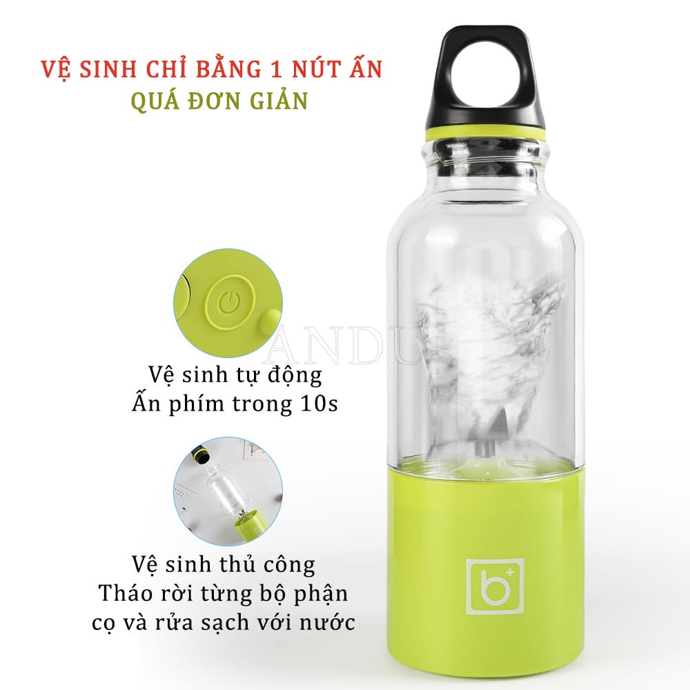 Máy Say Sinh Tố Cầm Tay Bingo, Máy Xay Mini Sạc Pin Cổng USB Có 4 Lưỡi Dao