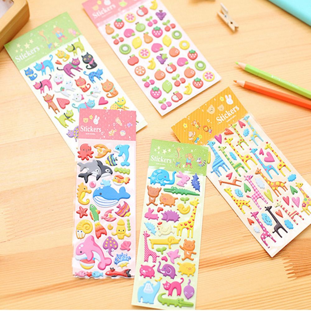 1/2/3/5 Tấm sticker dán hình trái cây/động vật 3D bằng PVC chống thấm nước dễ thương trang trí thủ công cho bé