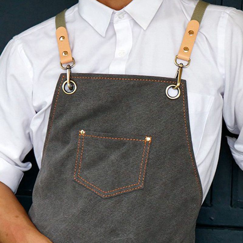 2 Pcs Hairdressing Apron Bib Chef Barber Apron for Women Men Barista Bartender Pockets Deep Gray & Coffee Color