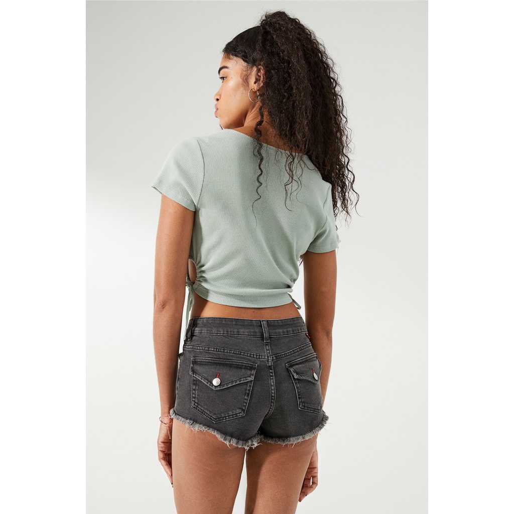 H&M Đức - Áo croptop kiểu cutout eo thắt dây xanh nhạt trắng sale auth cao cấp chính hãng có sẵn 1093929004 HM