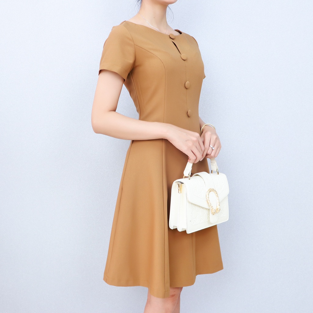 Đầm Xòe Công Sở Sang Trọng Bigsize AMYRA , Thiết Kế Dáng Xòe Đính Nút Có Túi Cao Cấp Phù Hợp Đi Làm Đi Tiệc DA049