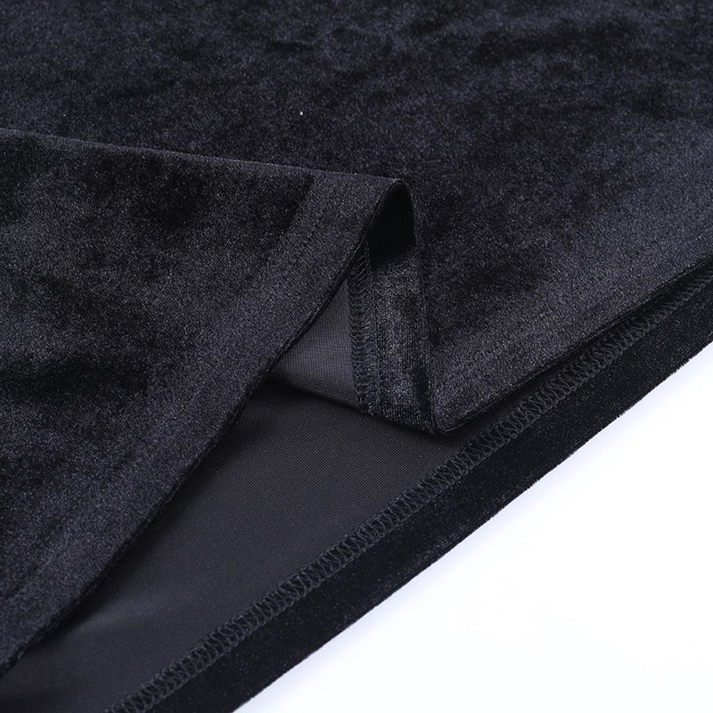 Đầm Nhung Phối Ren Hoa Thiết Kế Hở Lưng Quyến Rũ 5rgj