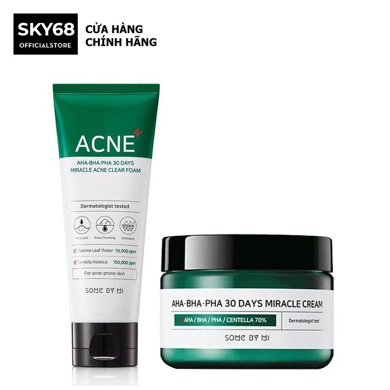 Combo Giảm Mụn, Kiểm Soát Bã Nhờn Some By Mi AHA-BHA-PHA 30 Days Miracle ( SRM 100ml + Kem 50ml )