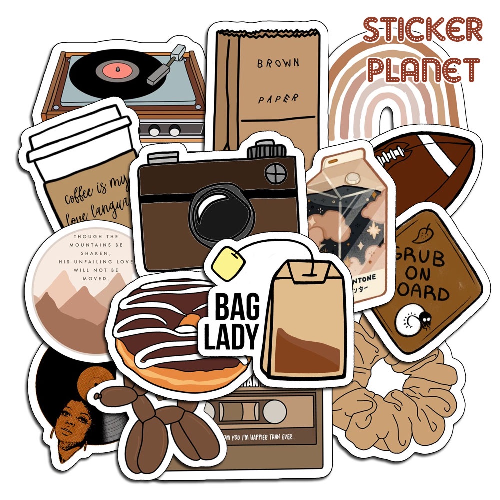 Sticker hình dán tông nâu dễ thương trang trí mũ bảo hiểm Laptop journal sổ tay