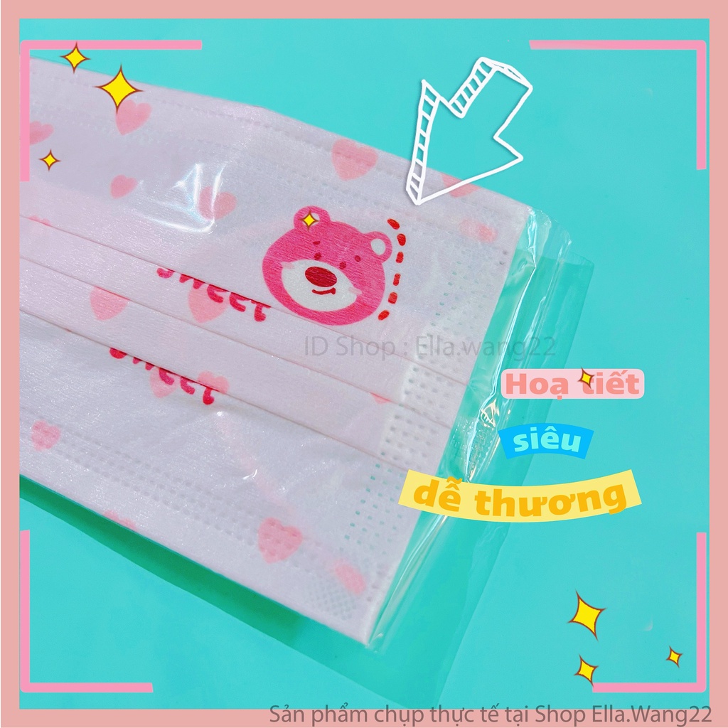 Khẩu trang màu hồng họa tiết Gấu dâu Lotso siêu dễ thương - Set 20 cái