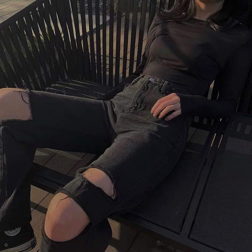 Quần Baggy Jean COL ĐEN Rách Gối Dáng Suông Unisex | BigBuy360 - bigbuy360.vn