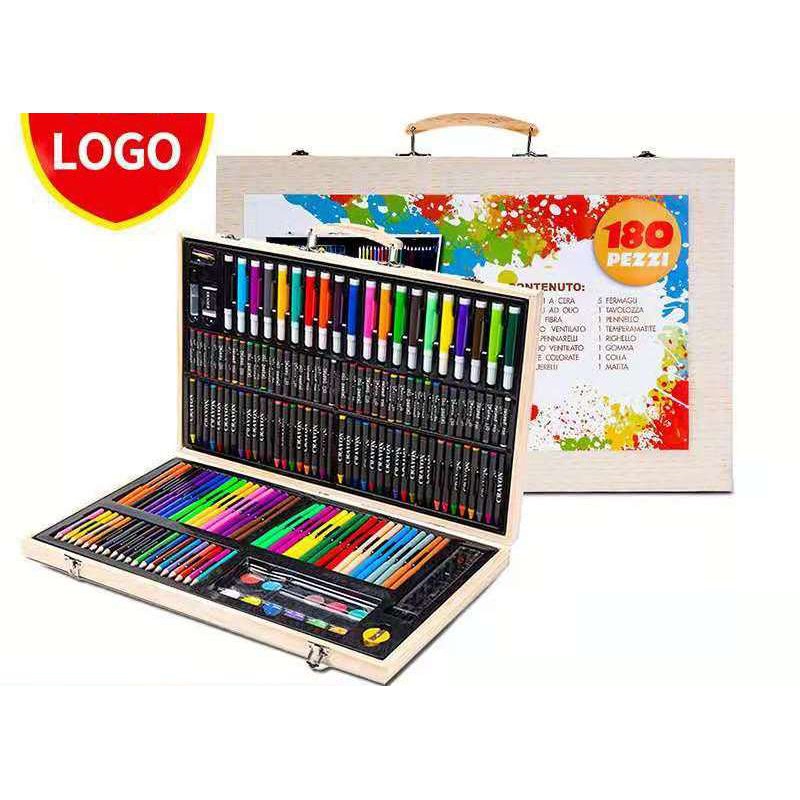 HỘP BÚT MÀU VẼ 180 CHI TIẾT - HỘP GỖ BỀN CHẮC, SANG TRỌNG