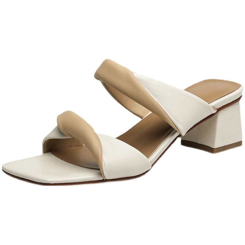 ♤✟Dép Sandal Gót Dày Hở Ngón Mũi Vuông Màu Sắc Thời Trang Mùa Hè Cho Nữ
