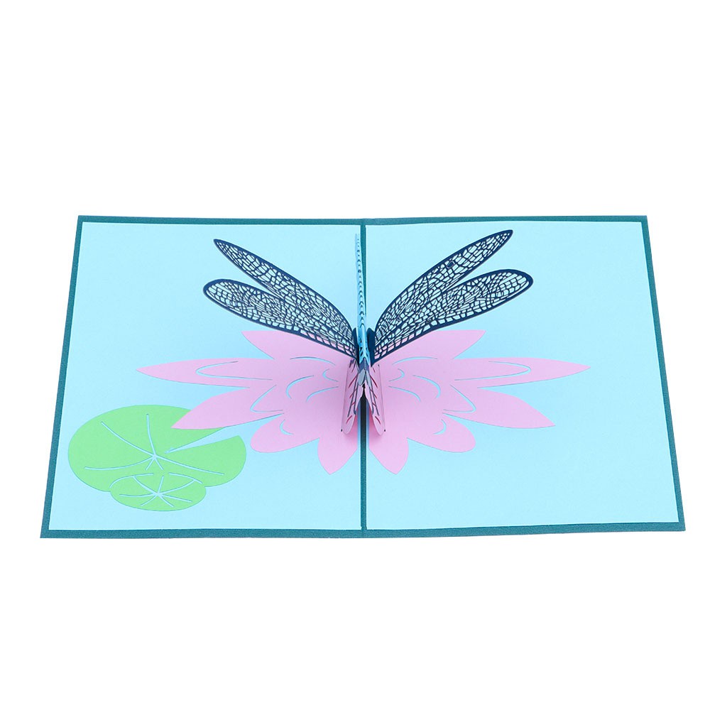 JANE Hollow Love Pop Dragonfly Flowers Greeting Card 3D Pop Up Card Specialty Paper Mother's Day Gift Special Occasion Hobby Birthday