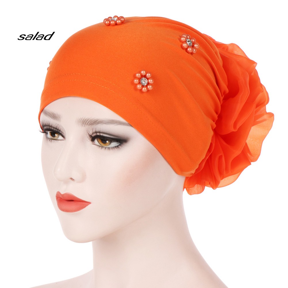 Mũ Trùm Đầu Đính Hoa Và Ngọc Trai Nhân Tạo Phong Cách Hồi Giáo Cho Nữ