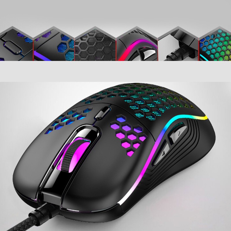 R* Wired Lightweight Gaming Mouse RGB Backlit Mice 6 Buttons Programmable Driver 7200DPI Ultralight Honeycomb Hollow Shell