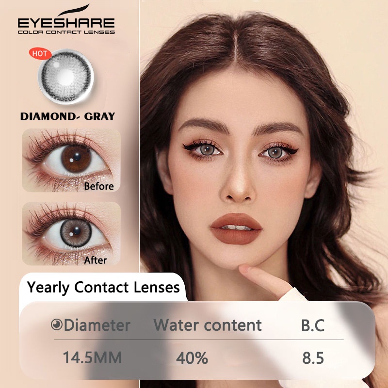Cặp kính áp tròng EYESHARE màu sắc tự nhiên làm đẹp hàng năm thời trang dành cho mắt