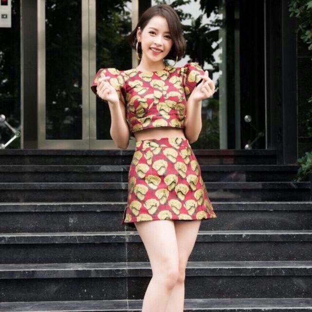 áo tay phồng croptop + cv siêu cute