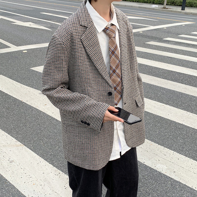 Ảnh thật 5 hình cuối-2W156.Áo blazer nam houndstooth phong cách Hàn Quốc