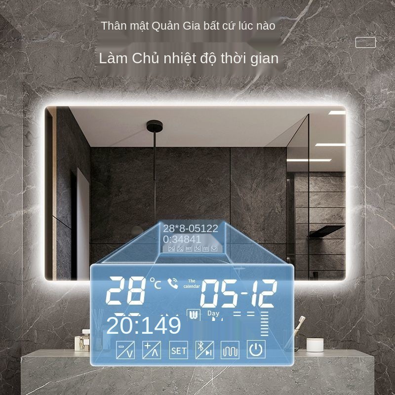 ✈✐✎Gương thông minh màn hình cảm ứng phòng tắm vuông led có đèn hắt sáng bluetooth vệ sinh trang điểm treo tường